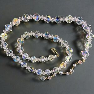 Vintage AB Genuine Crystal Necklace Aurora Borealis Mid Century Modern 20”